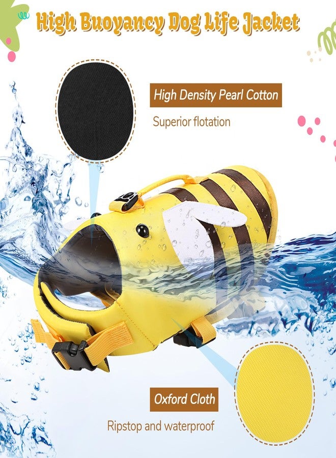 Relaxweex Dog Life Jacket Dog Life Vest for Swimming Boating Cute Bee Design with Rescue Handle Adjustable High Flotation Pet Lifesaver Swimsuit for Small Medium Large Puppy Water Safety(Medium) - Image 3